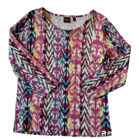 Rafaella Tops - Rafaella Embellished Multicolor long sleeve women's Top Size Med